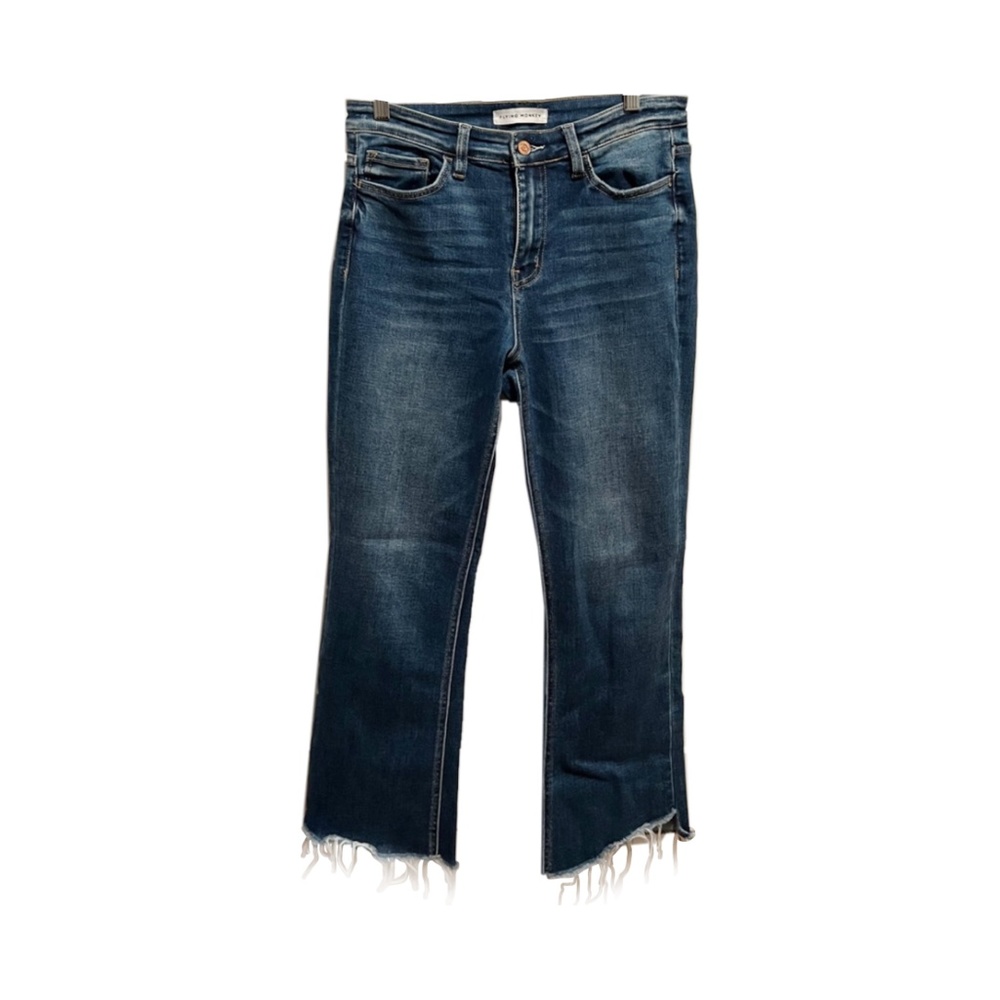 Flying Monkey Dark Wash Frayed Hem Skinny Cropped Jeans, US Sz 28
